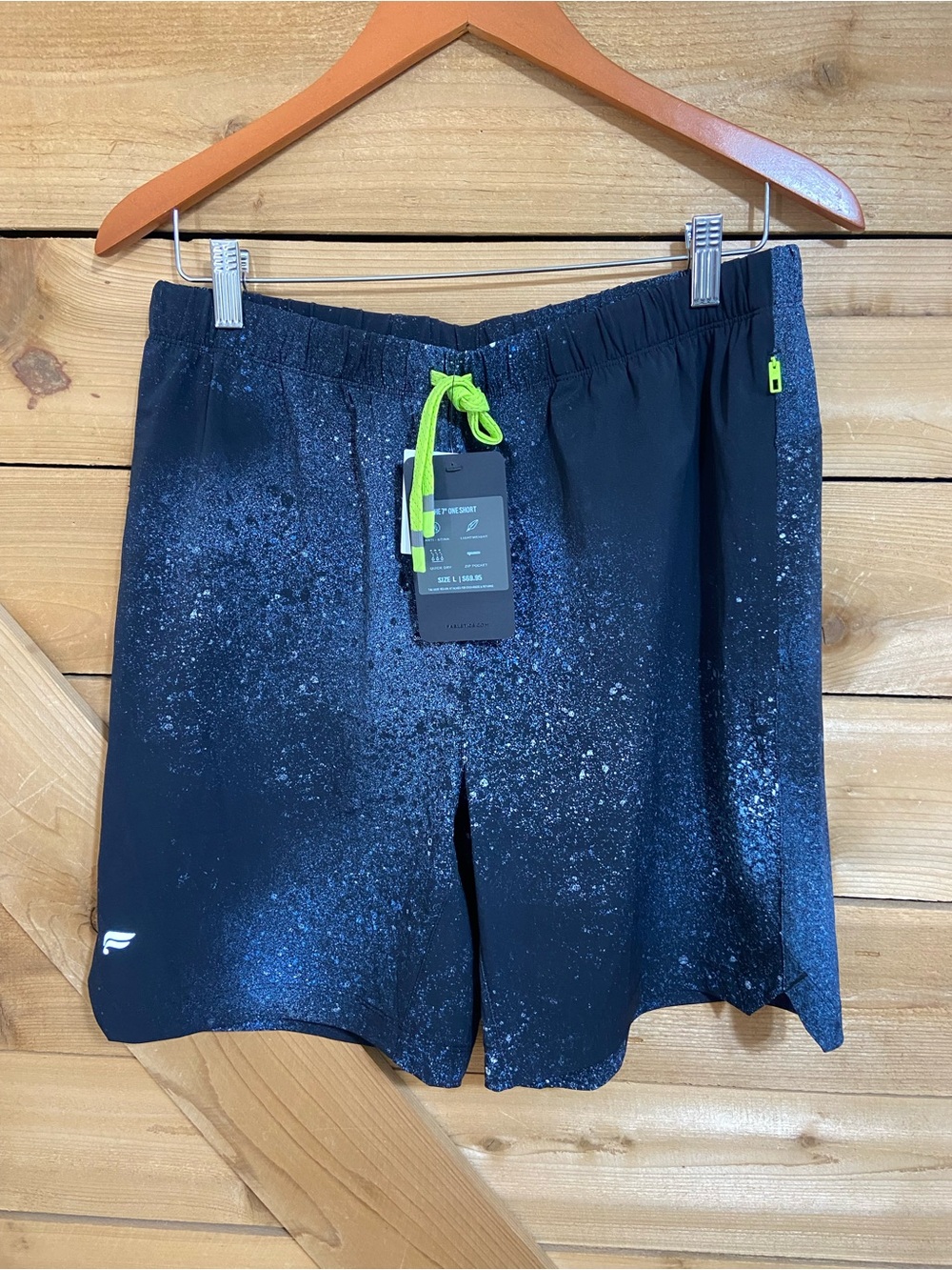 Fabletics Navy Blue Speckled Shorts - The 7” One Short with Neon Drawcord